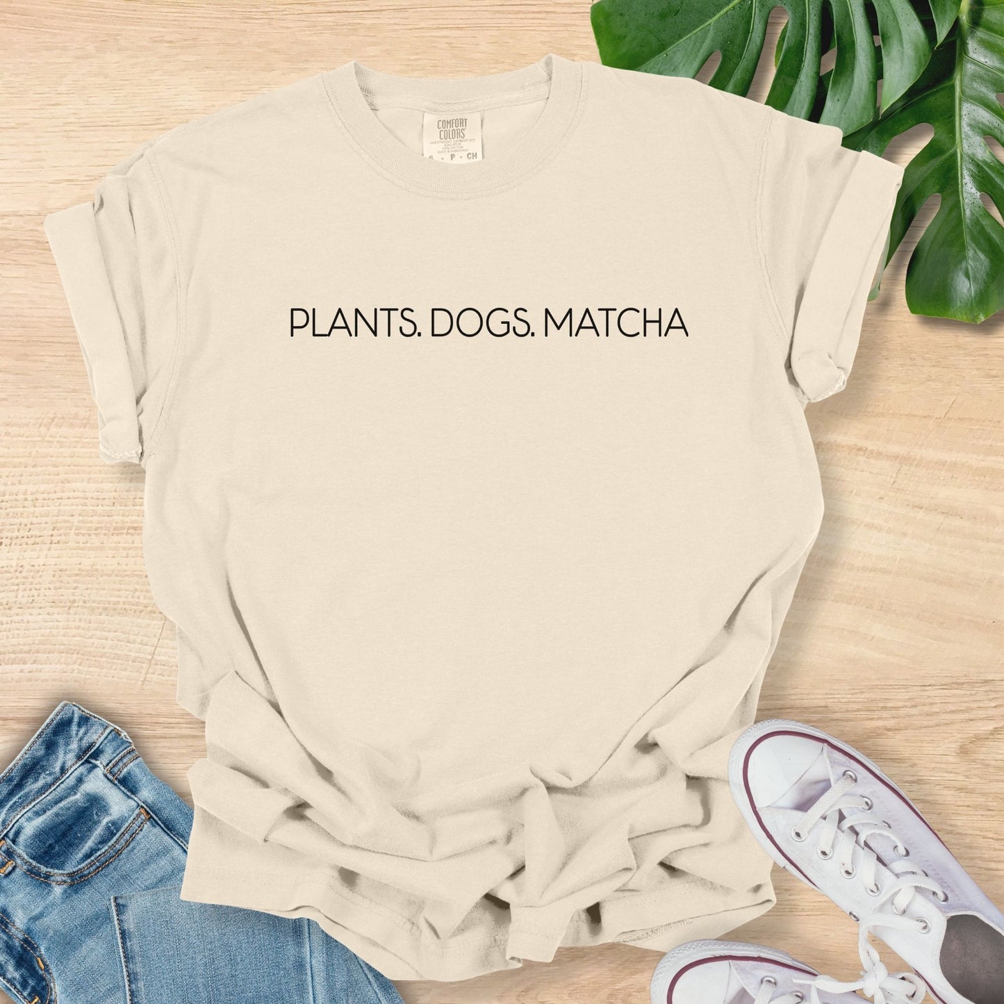 Beige Plants Dogs Matcha T Shirt