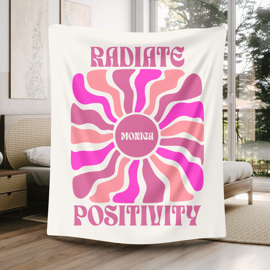 Boho Personalized Positive Quote Throw Blanket Pink