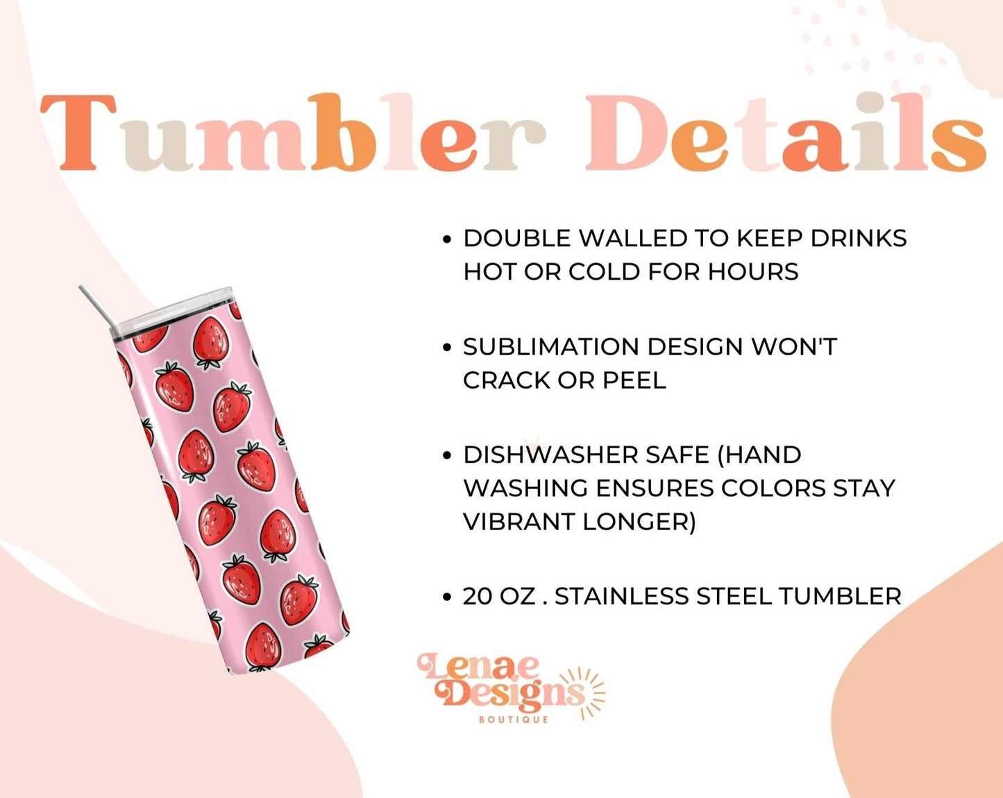 3D Pink, Teal & Gold Skinny Tumbler Cup, Cute Coffee Tumbler 20 oz. – Lenae  Designs