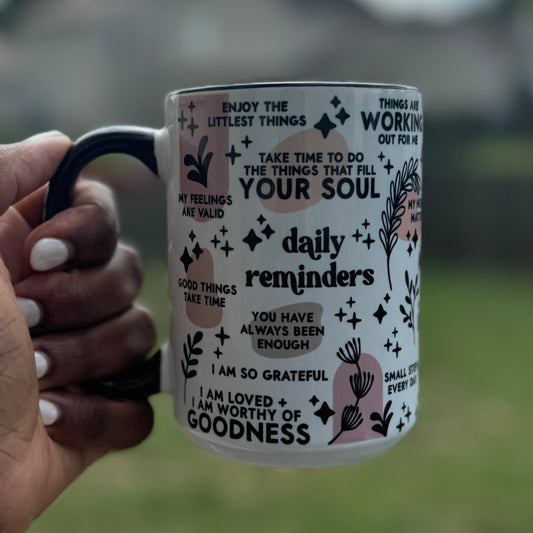 Daily Affirmations Coffee Cup with Black Handle