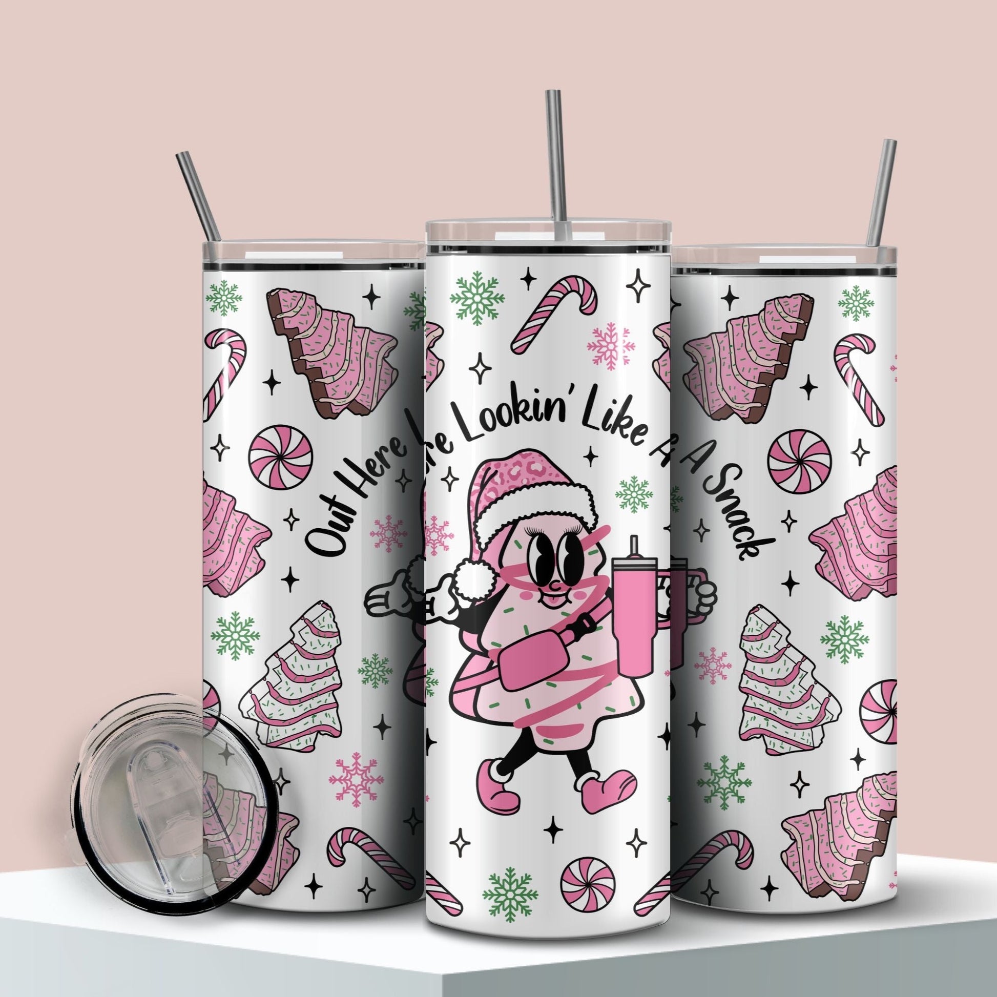 Pink Christmas 20 oz. Tumbler Cup for Christmas Out Here Lookin Like a Snack Cup