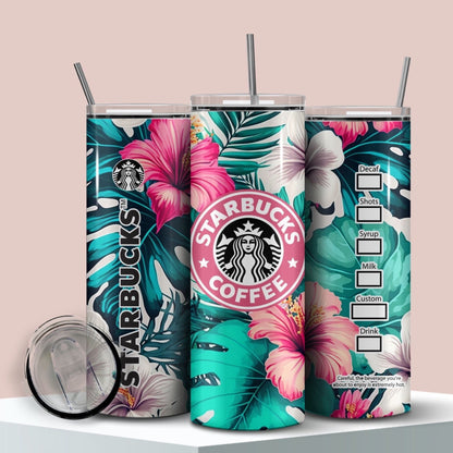 Hawaiian Starbucks Skinny Tumbler Cup, Summer 20 oz. Skinny Tumbler, Travel Coffee Tumbler Cup