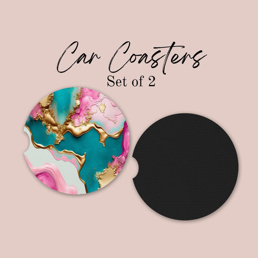 Pink Gold and Teal Marble Looking Car Coasters Keep Car Cupholders Clean