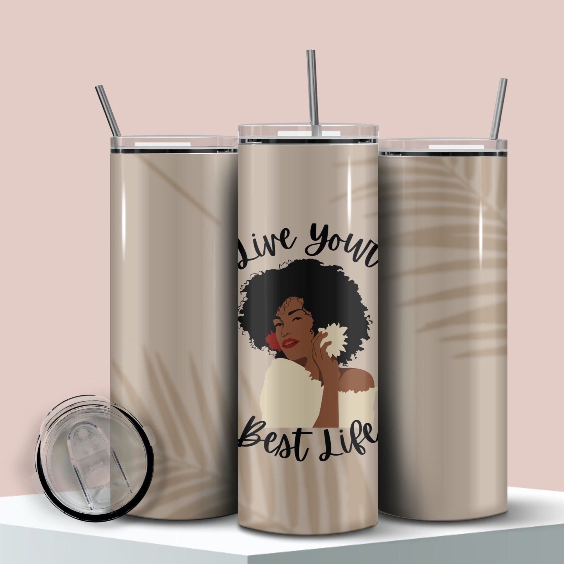 Live Your Best Life Tumbler for Black Woman, Cute Travel Coffee Cup with Positive AFfirmation