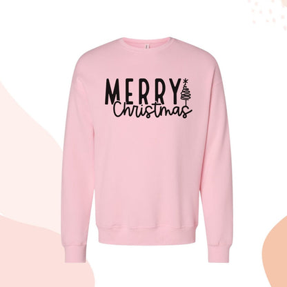 Pink Merry Christmas Shirt with Christmas Tree for Her, Crewneck Sweater Pink, Jumper Shirt for Mom Teen Girl