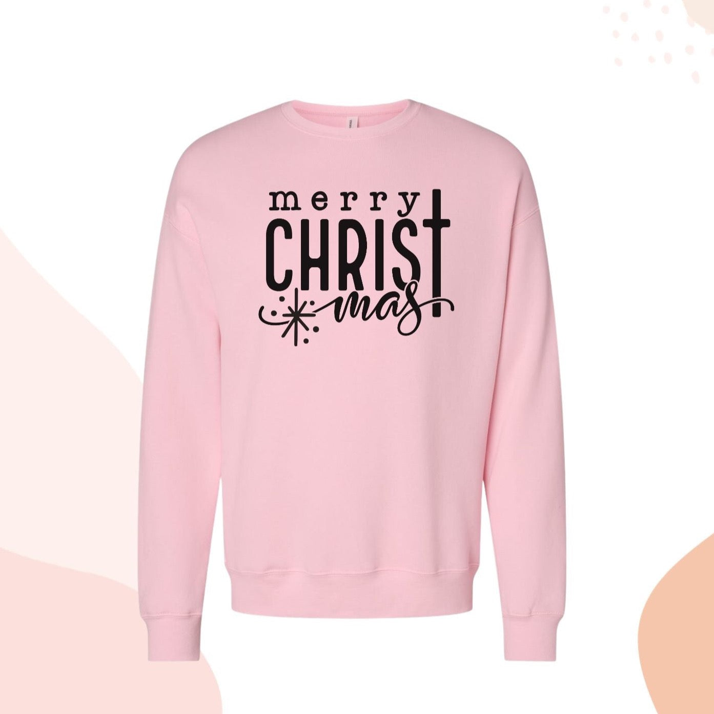 Pink Merry CHRISTmas Sweatshirt for Her, Cute Shirt for Christmas Pink, Christian Christmas Sweater, Religious Christmas Crewneck Shirt  for Women Pink