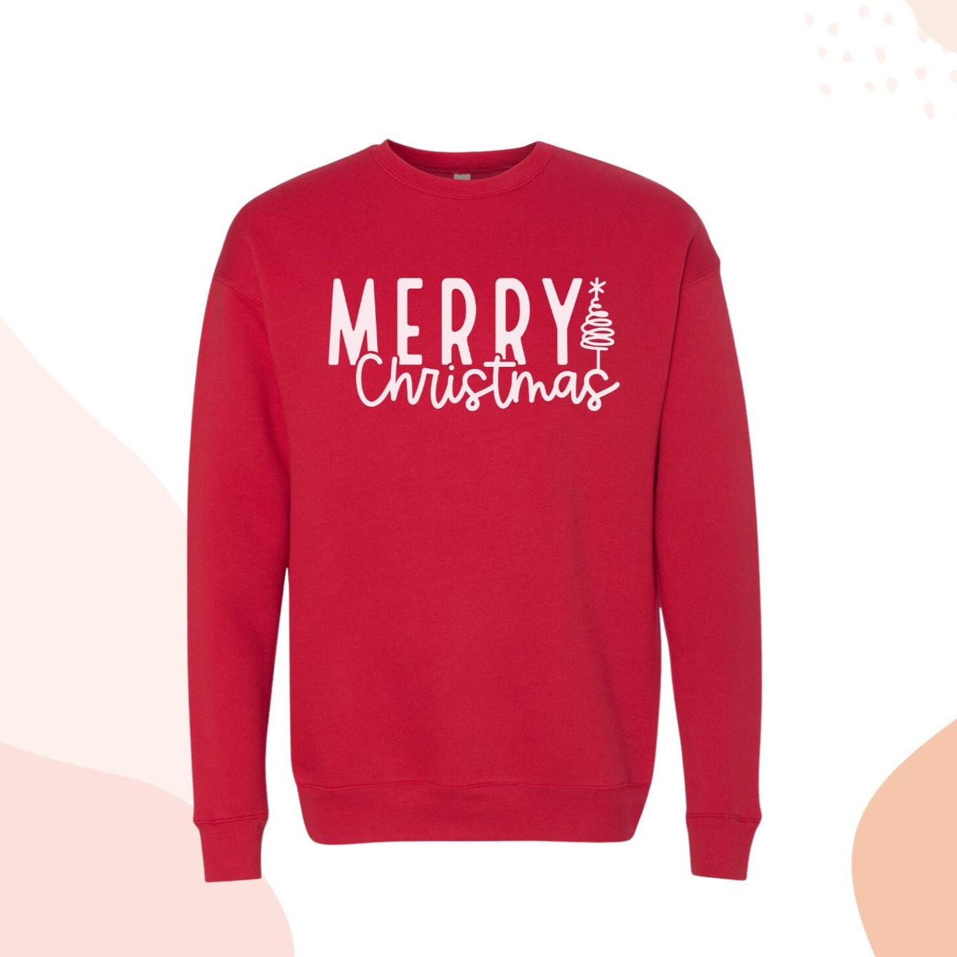 Red Merry Chrstmas Tree Sweatshirt for Her, Crewneck Sweater for Mom Teen Girl, Jumper Shirt Red