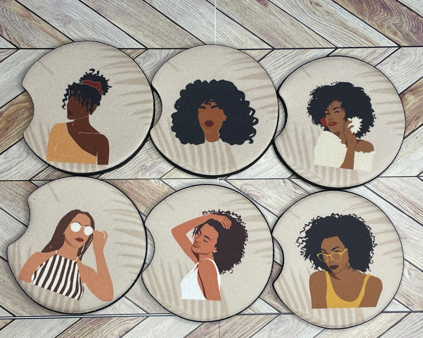 Black Girl Car Accessories,  Custom Black Woman Car Coasters, Set of 2