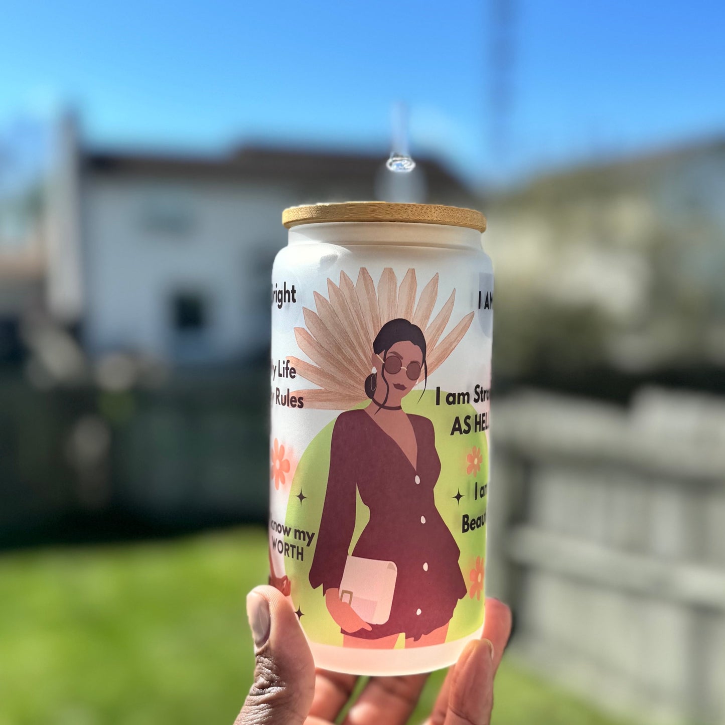 Daily Affirmations Tumbler Cup with Black Woman Design