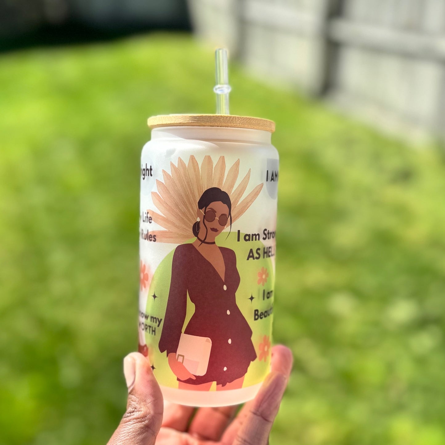 Daily Affirmations Tumbler Cup with Black Woman Design