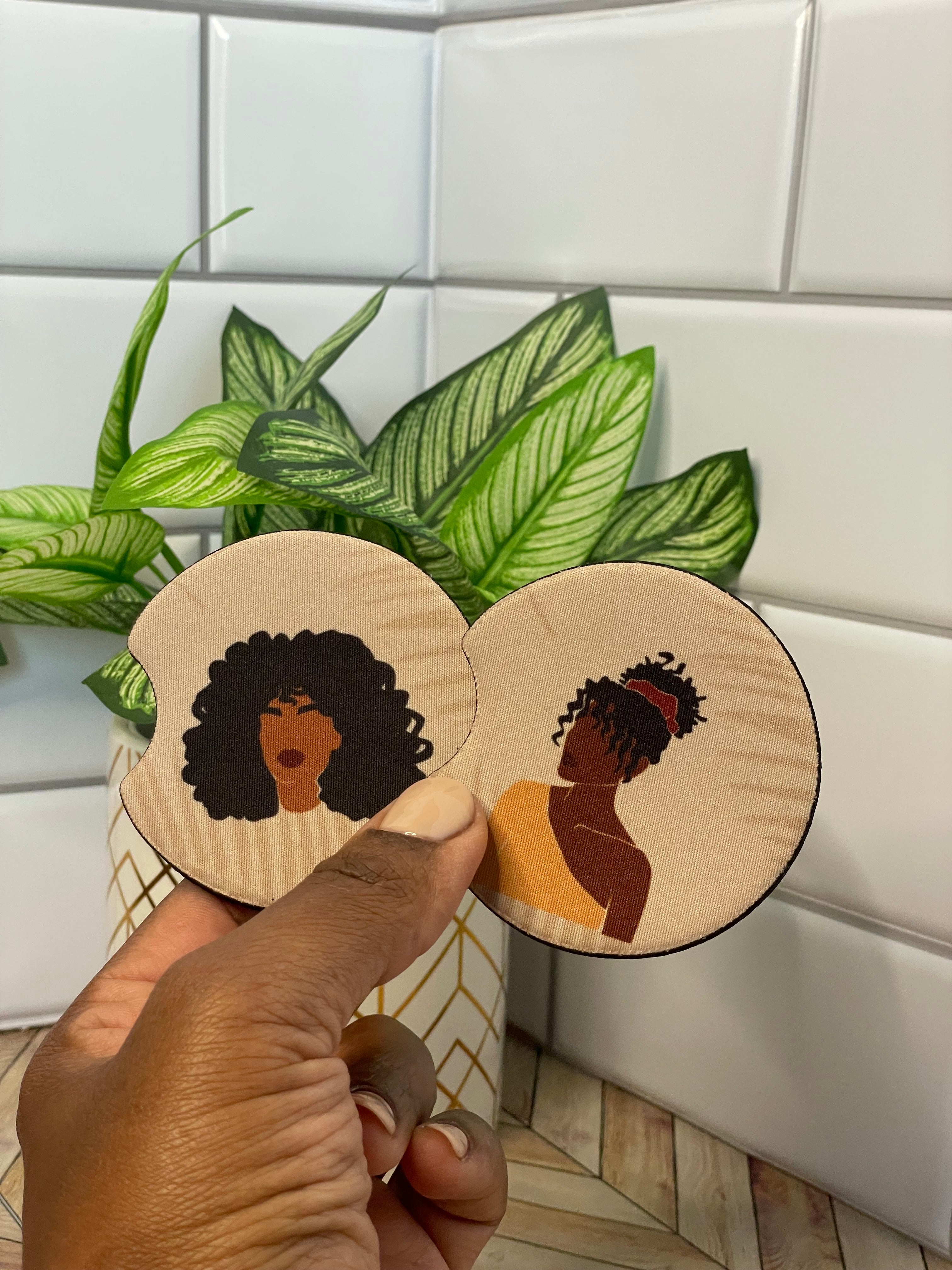 Black Woman Car Coasters, Custom Auto Accessories for Black Girl, Gift –  Lenae Designs