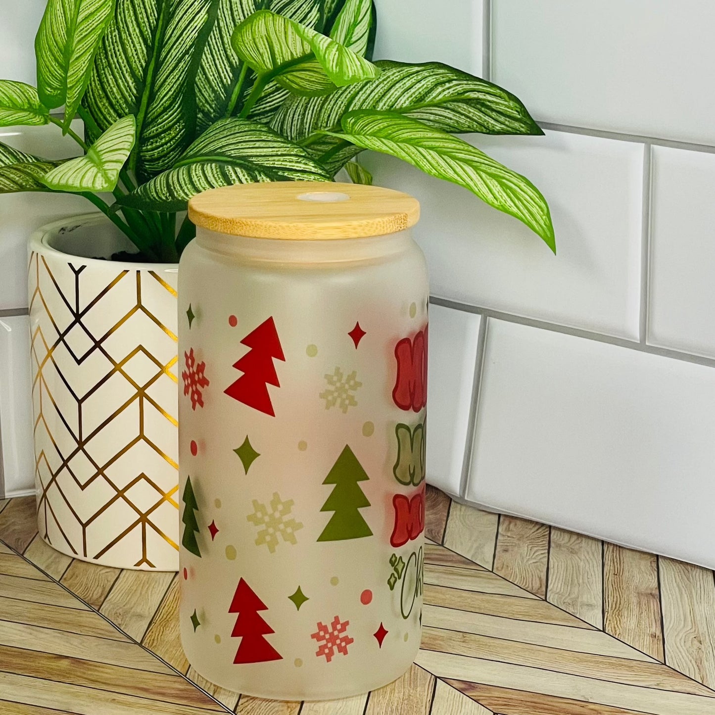 Fun Retro Christmas Glass Tumbler Cup for mom Gift for Teens