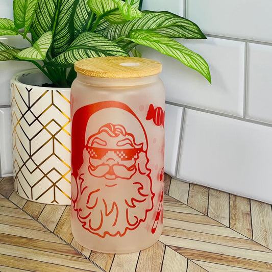 Funny Santa Glass Tumbler Cup for Teen Girl Mom Gift for her