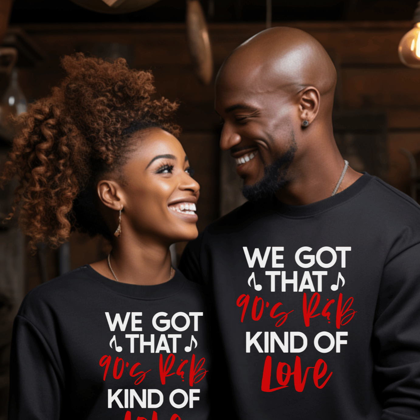 Couples R&B Love Crewneck Sweatshirts in Black