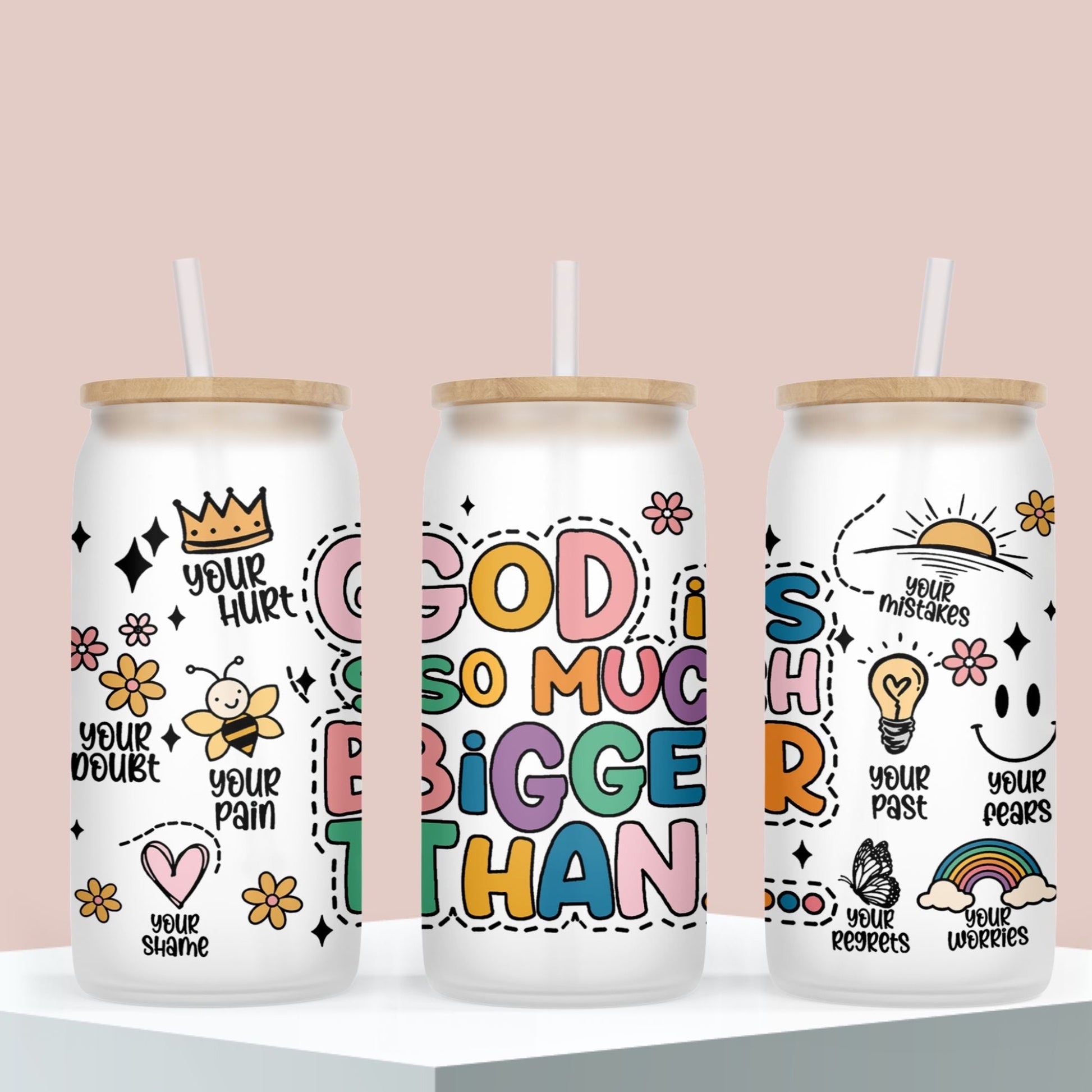 Christian Motivational Glass Tumbler Cup for Iced Coffee and Cold Drinks as a Gift for Teen Girl
