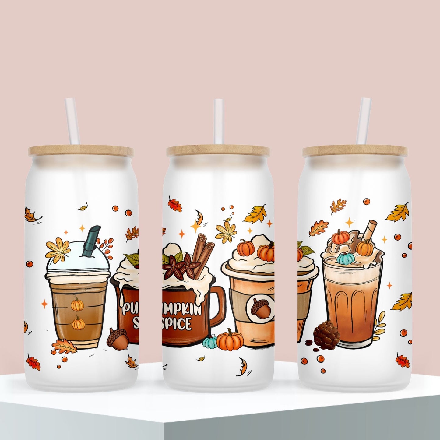 Retro Fall Glass Can Shaped Tumbler Cup for Mom, Teen Girl Iced Coffee Lover