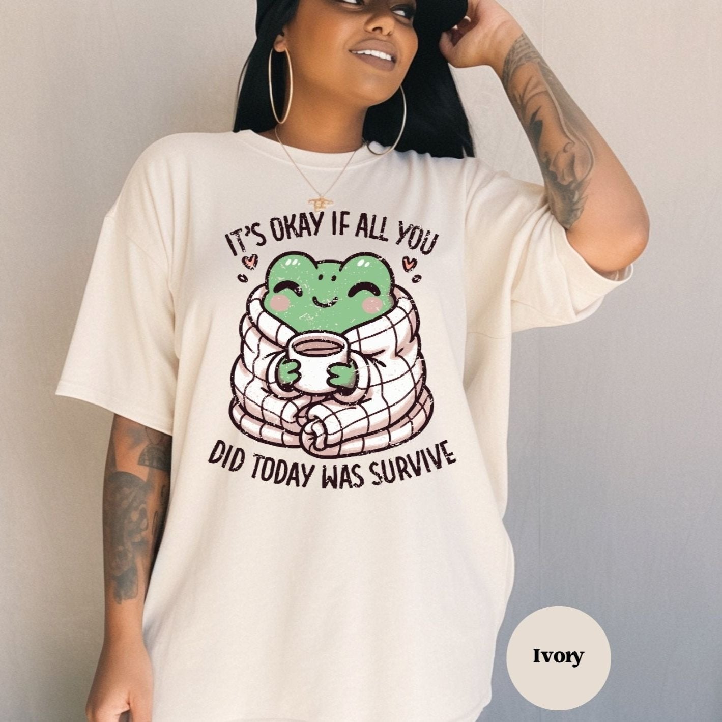 Women's Oversized Sleep Shirt for Mental Health, Beige