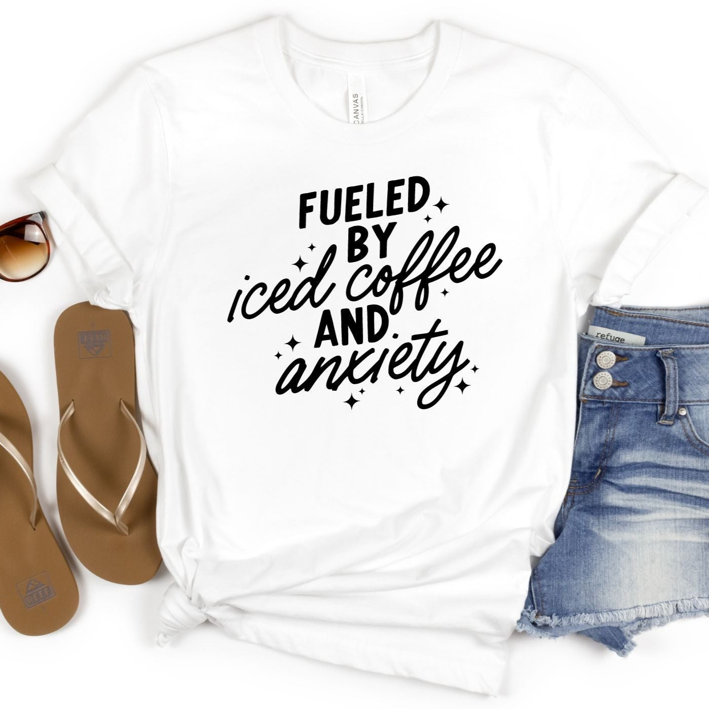 Fueled By Coffee and Anxiety T-Shirt, White Color
