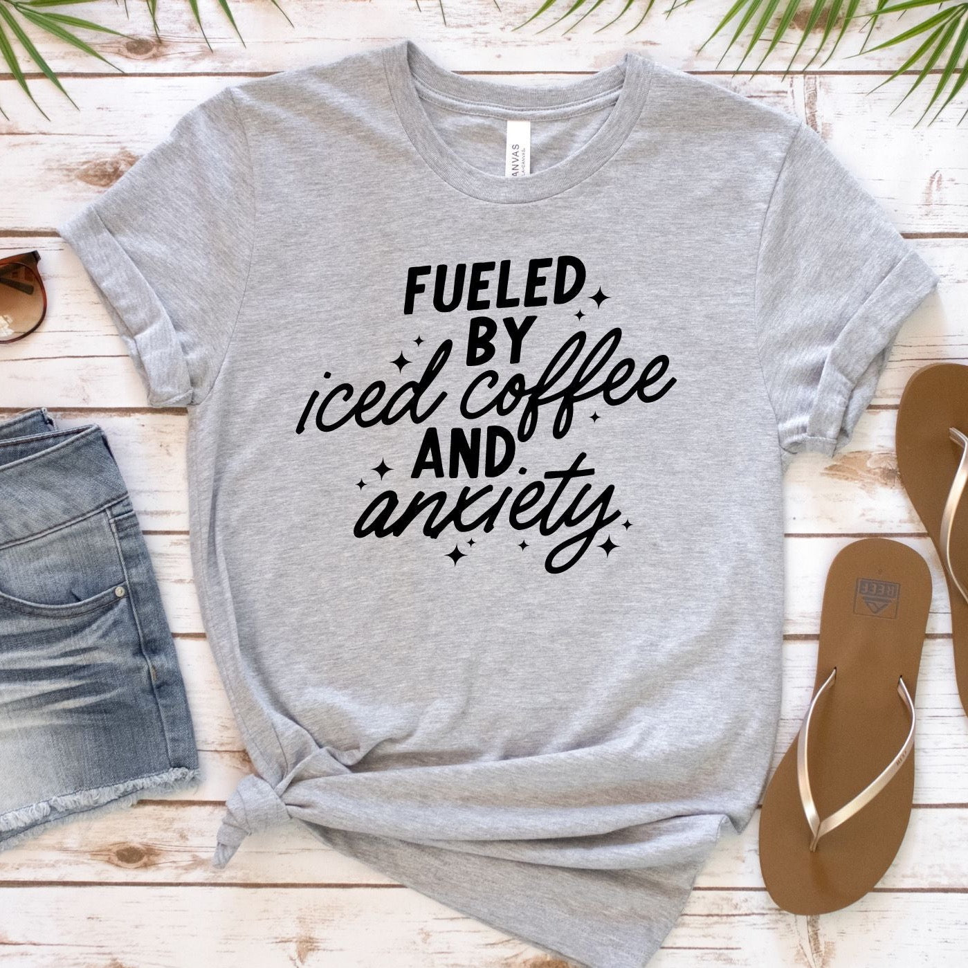 Fueled By Coffee and Anxiety T-Shirt, Athletic Heather Color