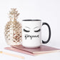 Hello Gorgeous Coffee Mug with Eyelashes,, Black Handle & Exterior, 15 oz.