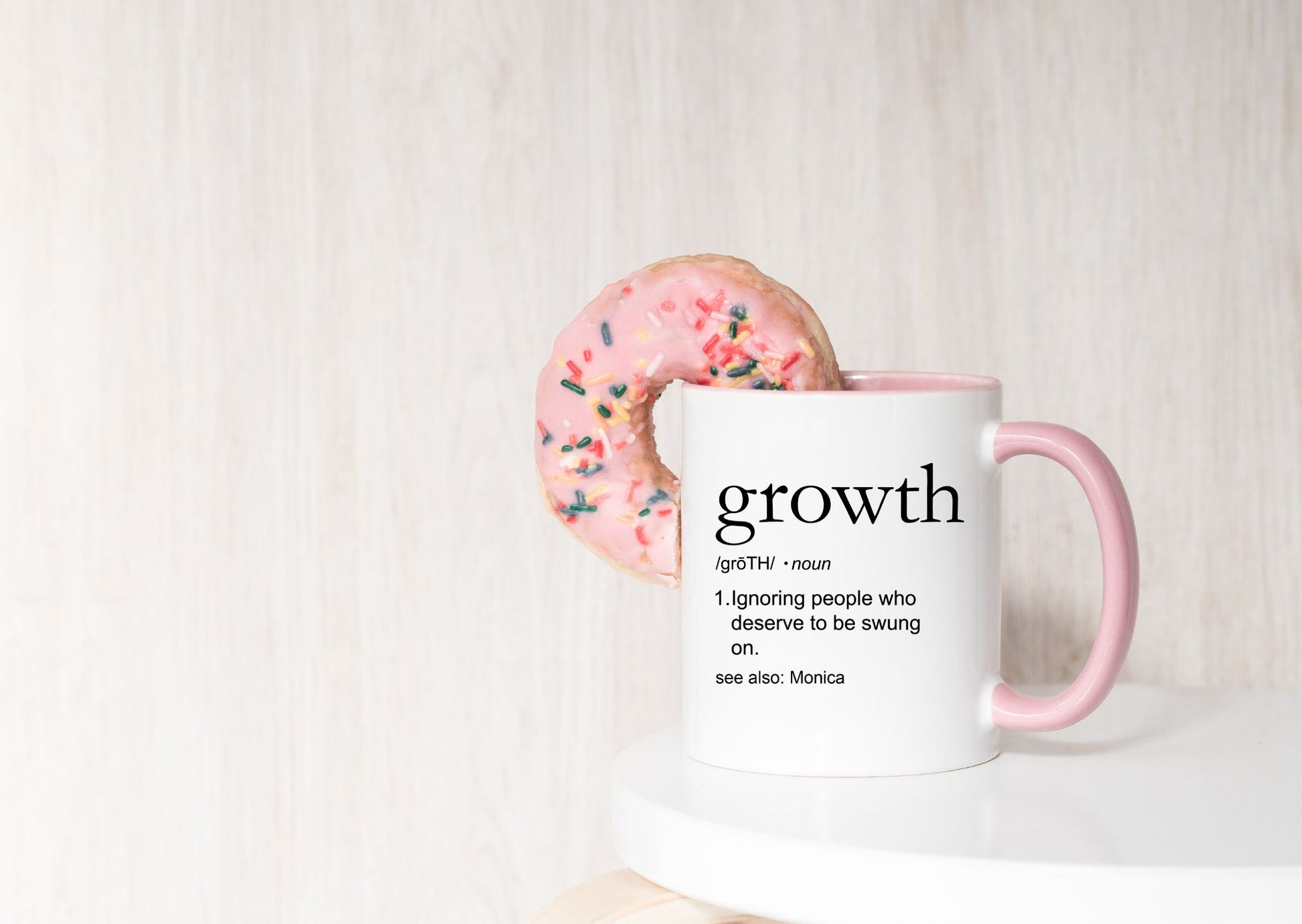 Personalized Funny Sarcastic Growth Definition Mug with Pink handle and Pink interior