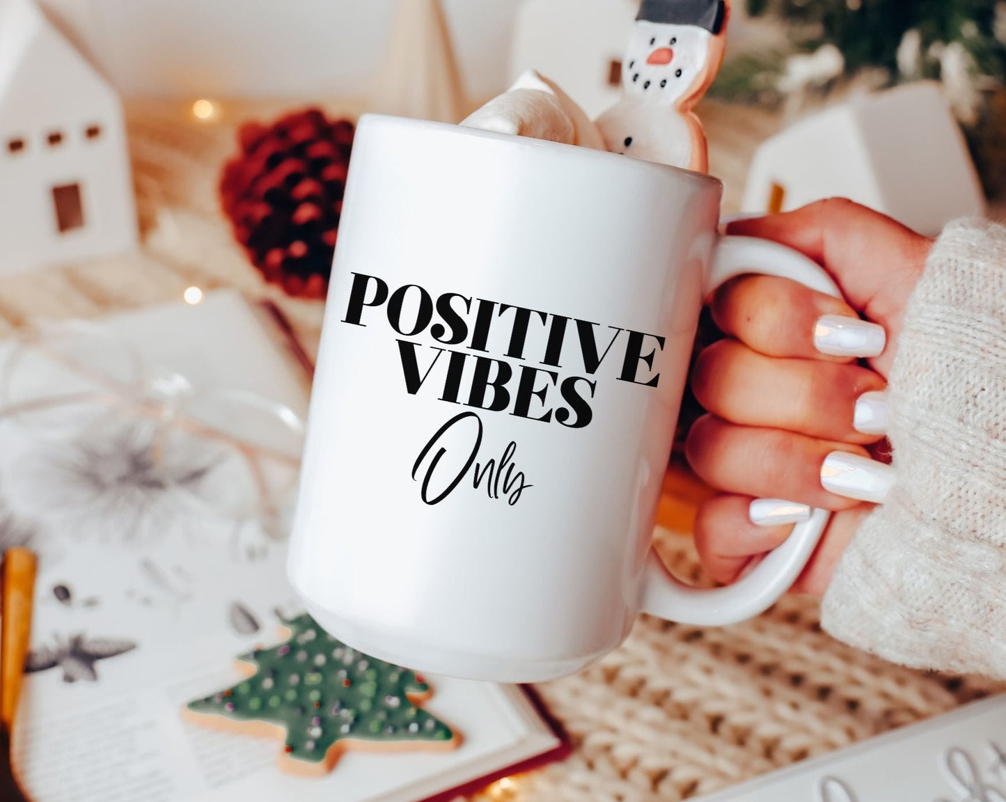 Positive Vibes Only Coffee Mug, White, 15 oz. 