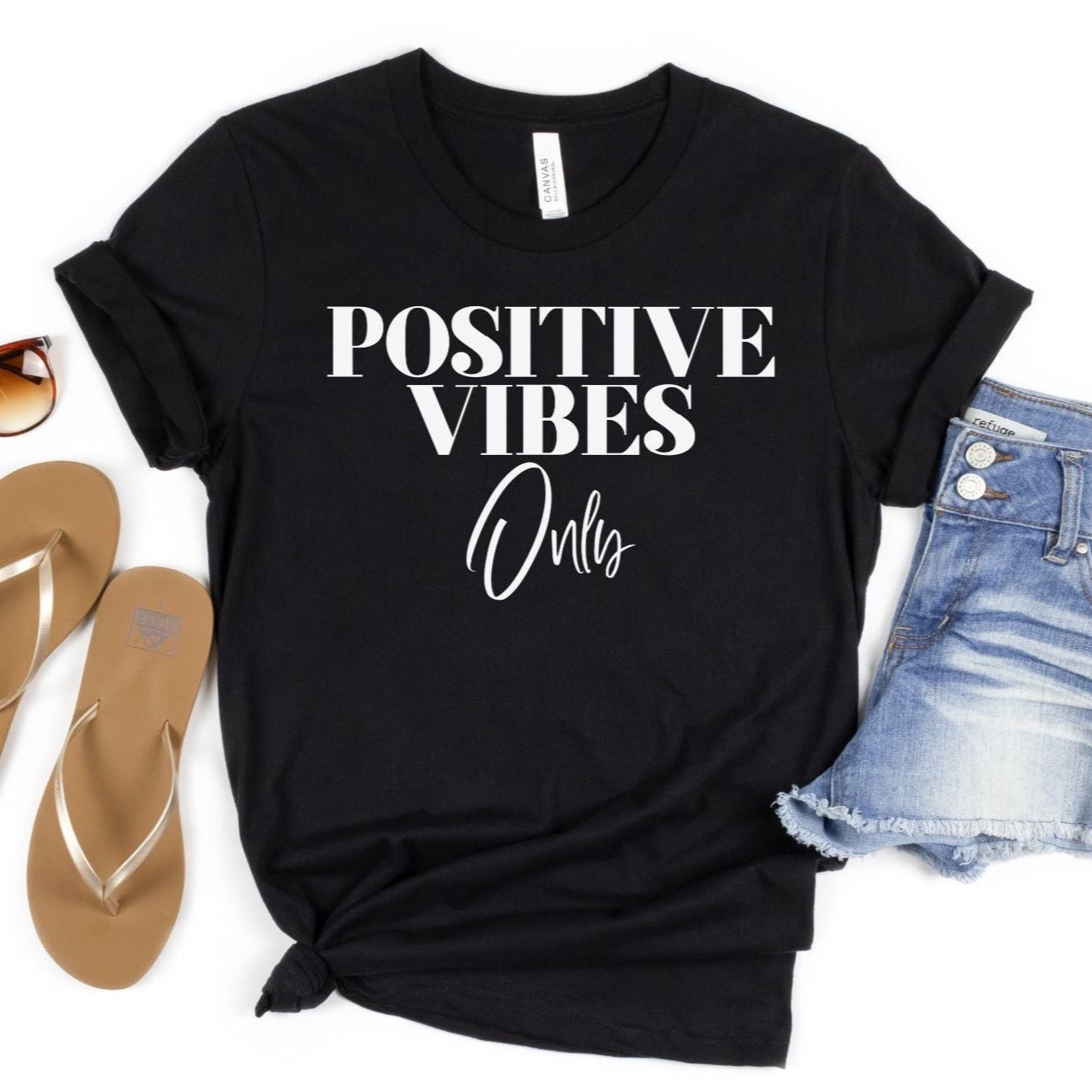 Positive Vibes Only T-Shirt, Black Shirt White Text